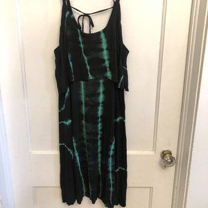 Black & Green Tie Dye Tie Back Sun Dress - Size 2XL